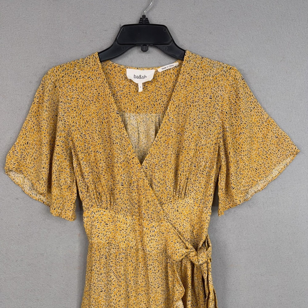 Ba&sh Dress Womens Small Yellow Floral Wrap Ruffle Belina Curry Mini Summer - Picture 2 of 12